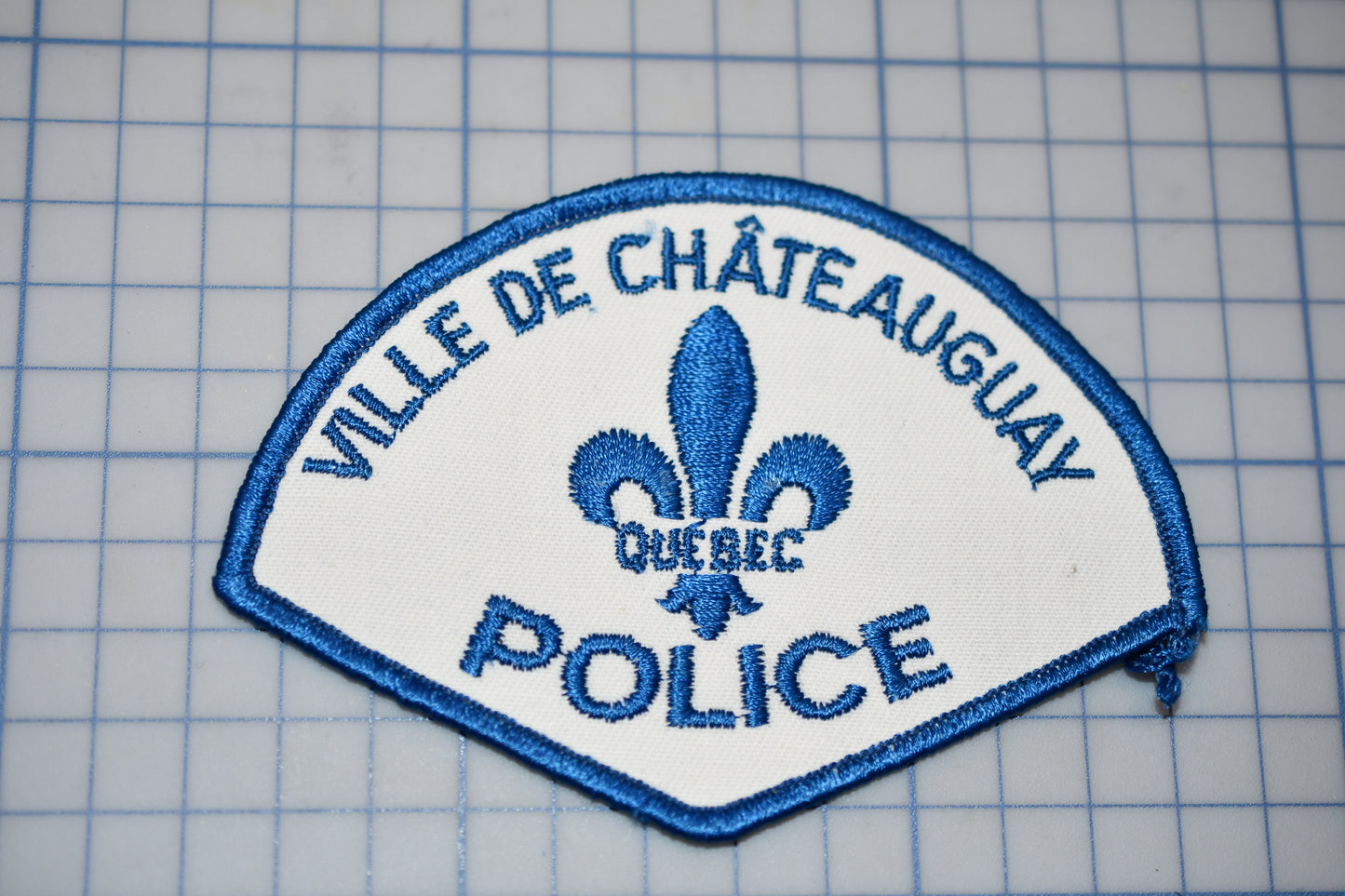 a police patch with a fleur de chateau on it