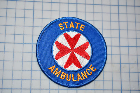 a blue and red patch with the state ambulance on it