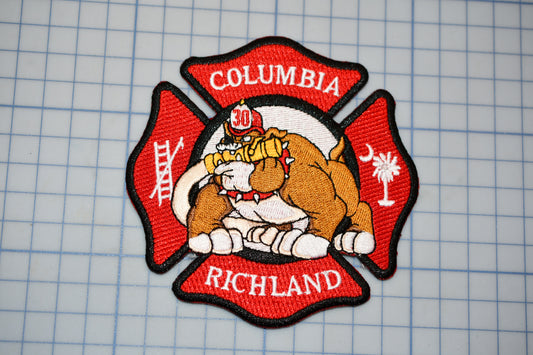 a picture of a patch with a dog on it