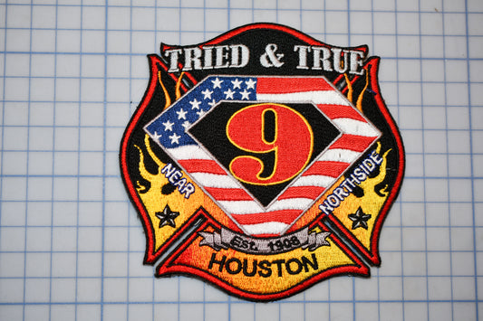 a fire department patch with the number 9 and the words "Tried & True" prominently displayed.