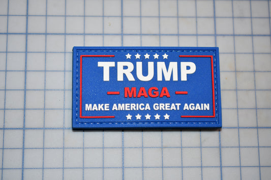 a trump campaign patch on a tile floor