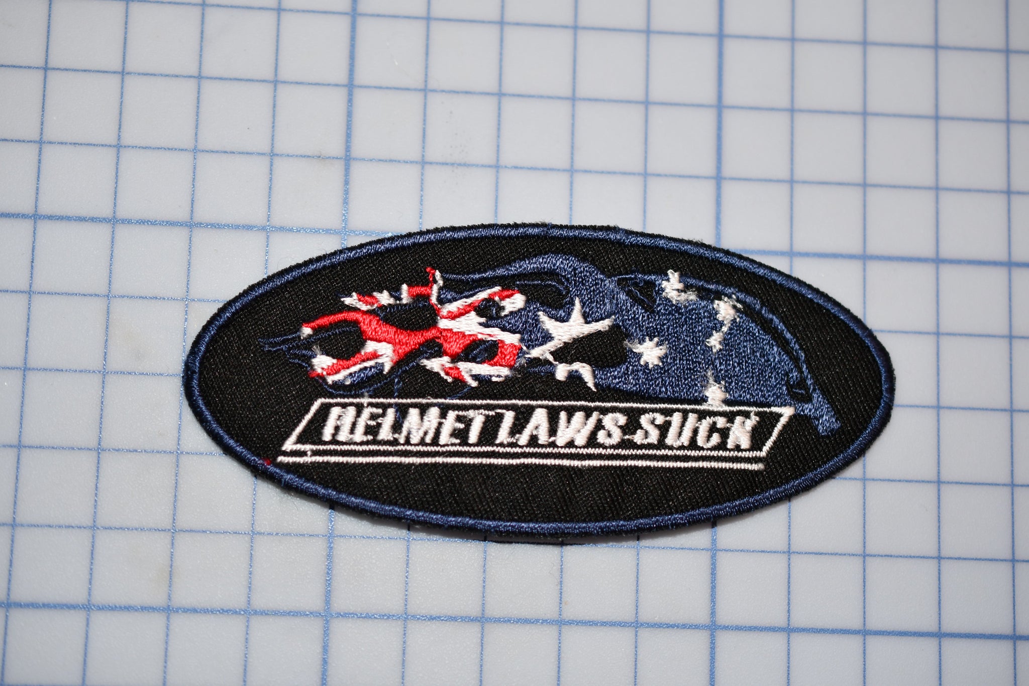 "Helmet Laws Suck Aus Flag" Sew On Biker Patch (B30-365)